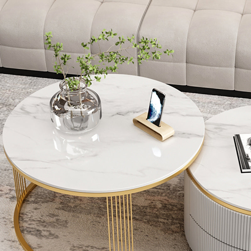 Slate Round Coffee Table Frame Nesting Coffee Table Set for Living Room