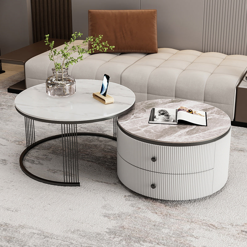 Slate Round Coffee Table Frame Nesting Coffee Table Set for Living Room