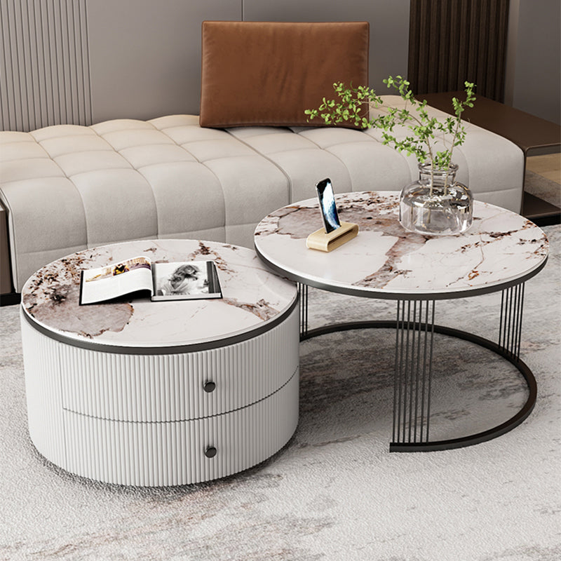 Slate Round Coffee Table Frame Nesting Coffee Table Set for Living Room
