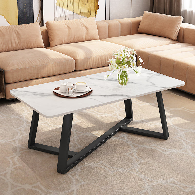 Slate Rectangle Coffee Table Cross Legs Single Table for Living Room