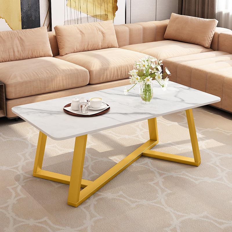 Slate Rectangle Coffee Table Cross Legs Single Table for Living Room