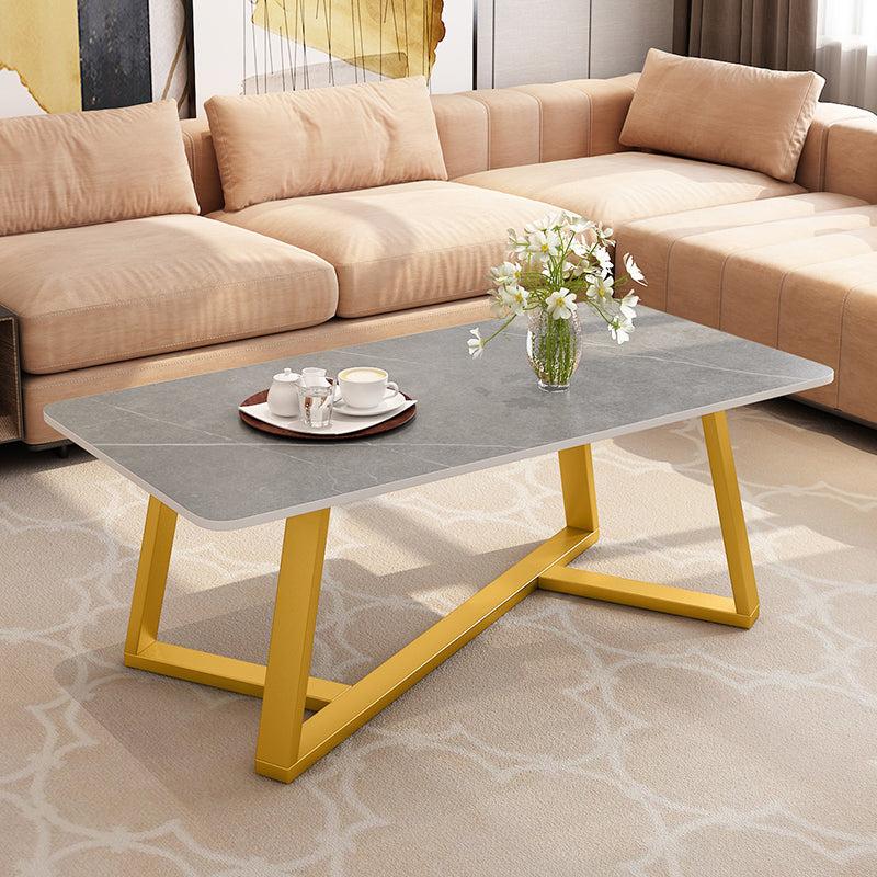 Slate Rectangle Coffee Table Cross Legs Single Table for Living Room