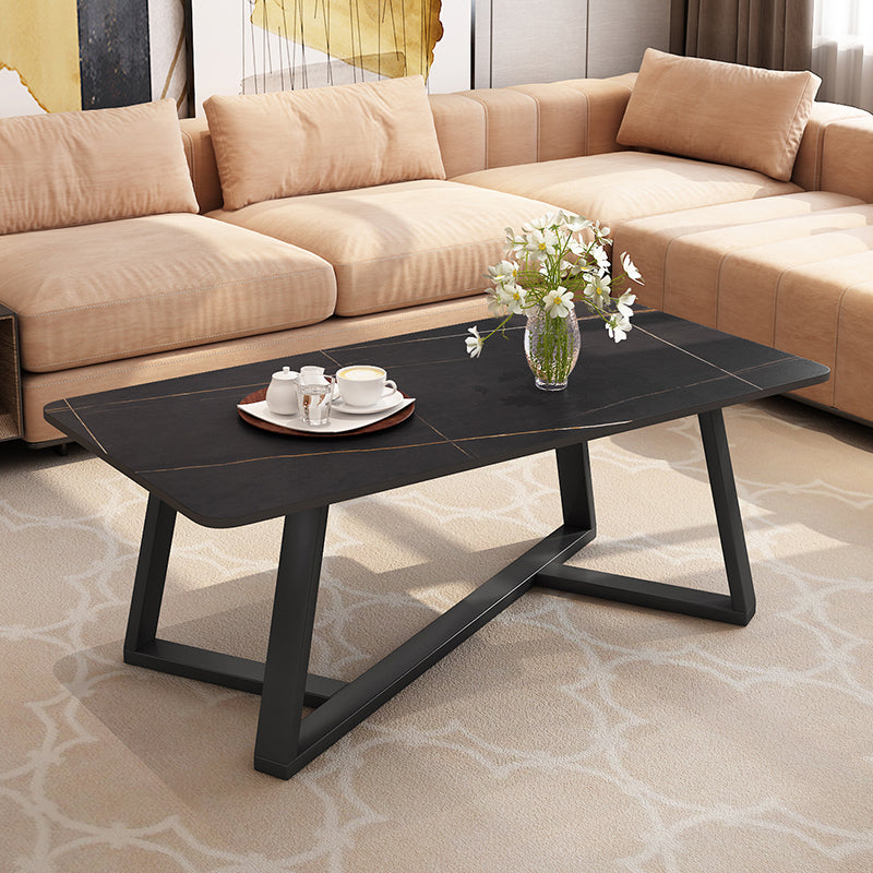 Slate Rectangle Coffee Table Cross Legs Single Table for Living Room