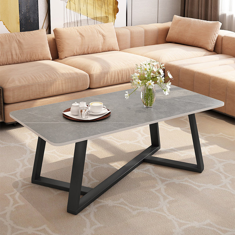 Slate Rectangle Coffee Table Cross Legs Single Table for Living Room