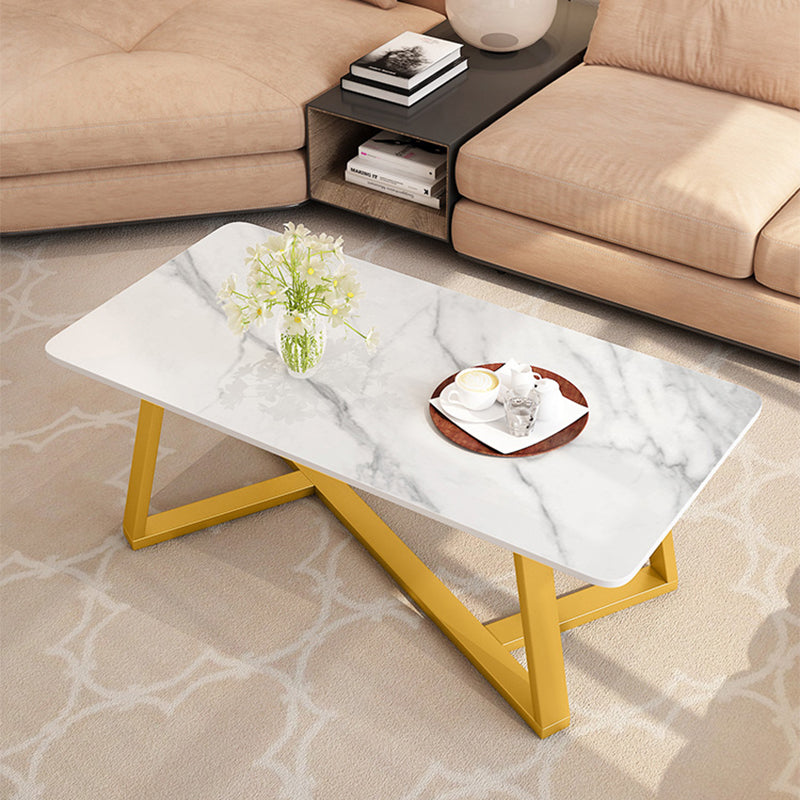 Slate Rectangle Coffee Table Cross Legs Single Table for Living Room