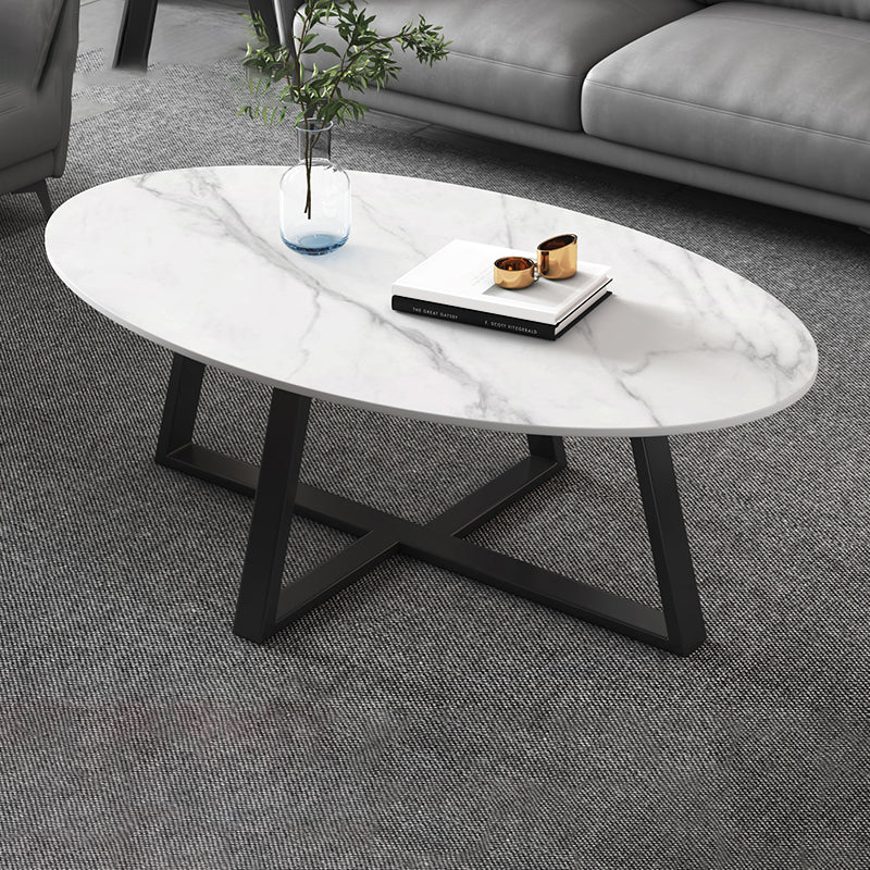 Slate Oval Coffee Table Cross Legs Single Table for Living Room