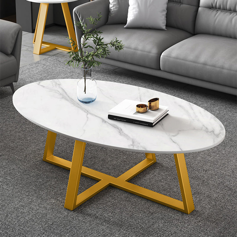 Slate Oval Coffee Table Cross Legs Single Table for Living Room