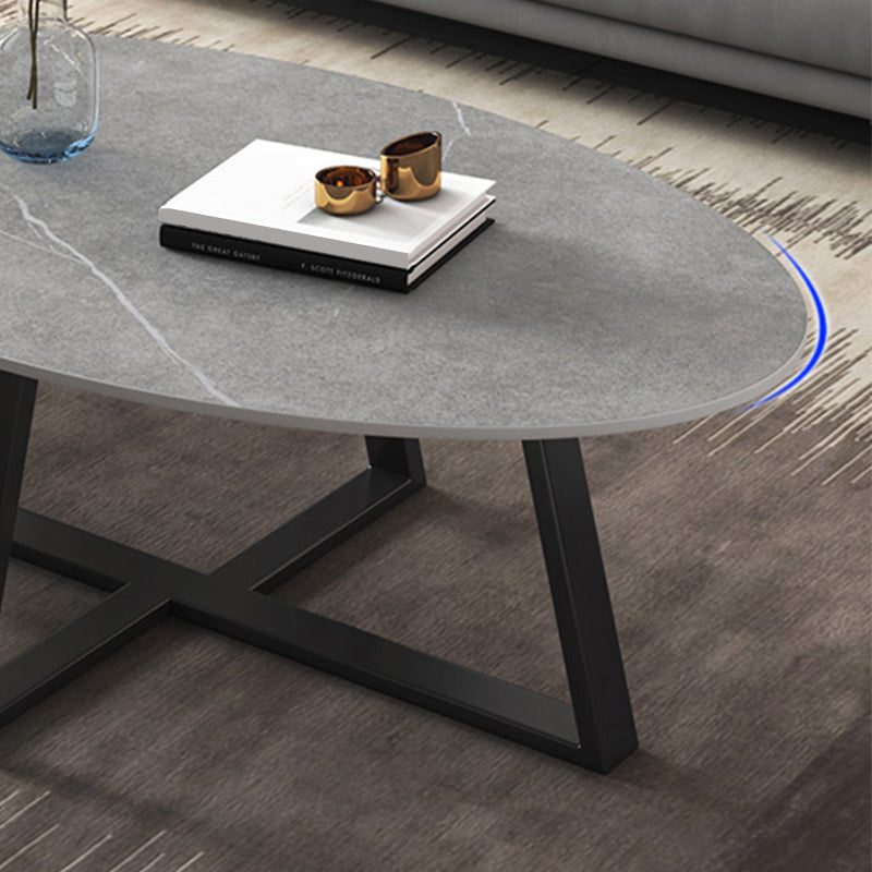 Slate Oval Coffee Table Cross Legs Single Table for Living Room