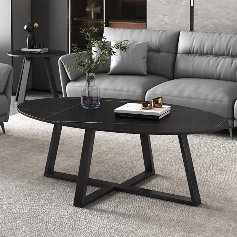 Slate Oval Coffee Table Cross Legs Single Table for Living Room