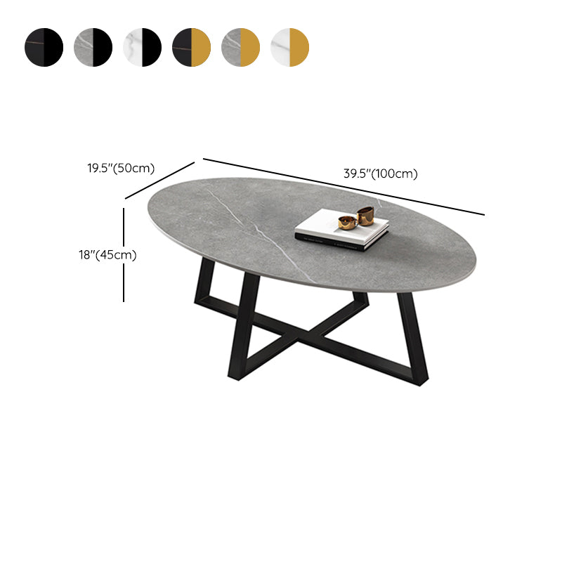 Slate Oval Coffee Table Cross Legs Single Table for Living Room