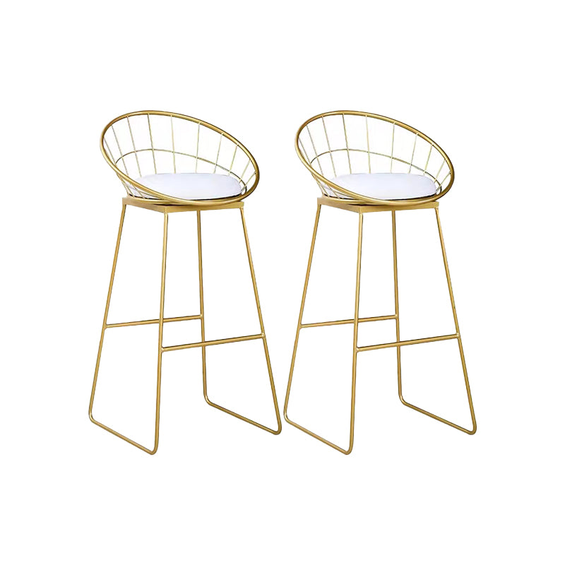 Glam Low Back Dining Stools Round Upholstered Bar Stools with Footrest