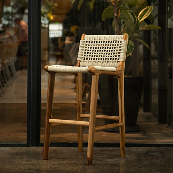 Low Back Bar Stools White Dining Stools with Solid Wood Base