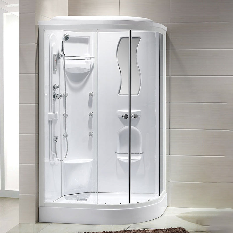 Neo-Round Shower Stall White Tempered Glass Shower Stall with Door Handles