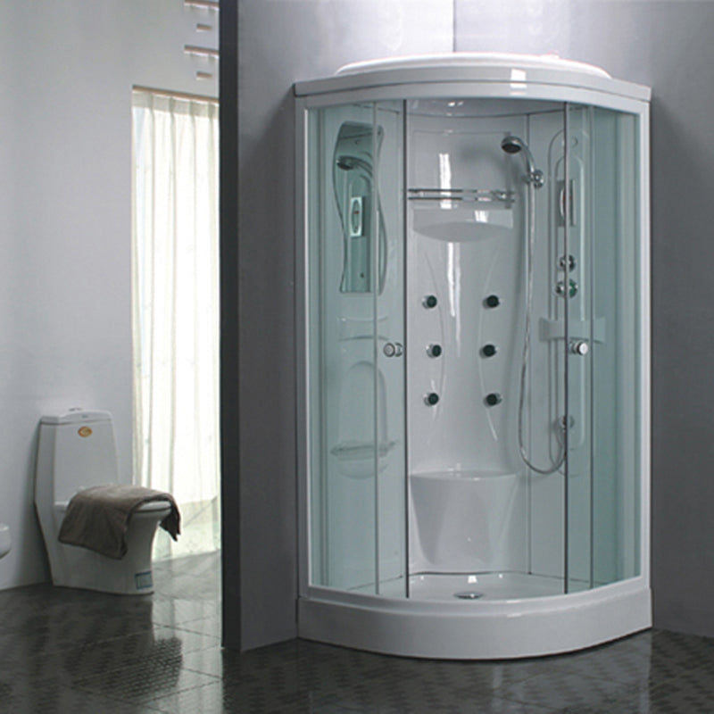 Neo-Round Shower Stall White Tempered Glass Shower Stall with Door Handles