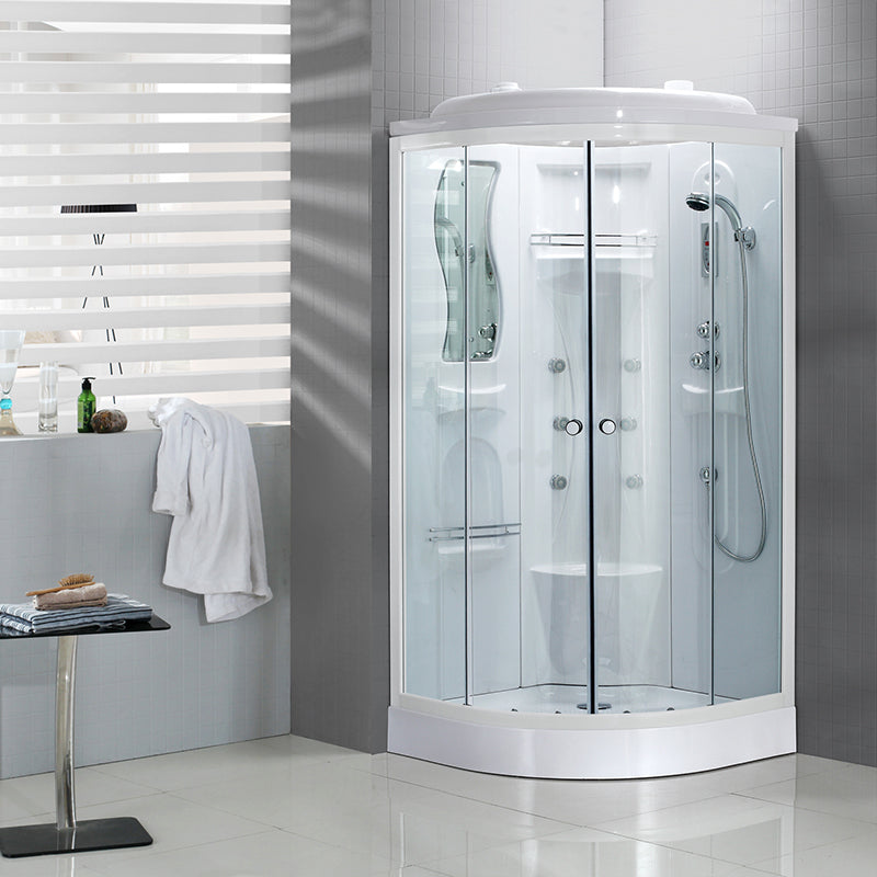 Neo-Round Shower Stall White Tempered Glass Shower Stall with Door Handles