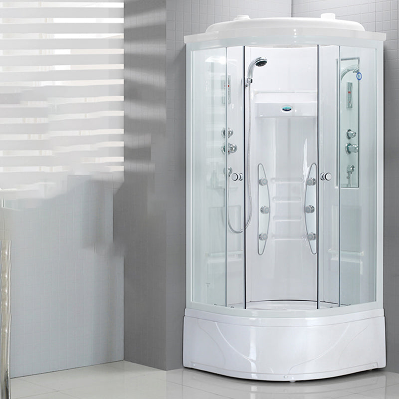 Neo-Round Shower Stall White Tempered Glass Shower Stall with Door Handles
