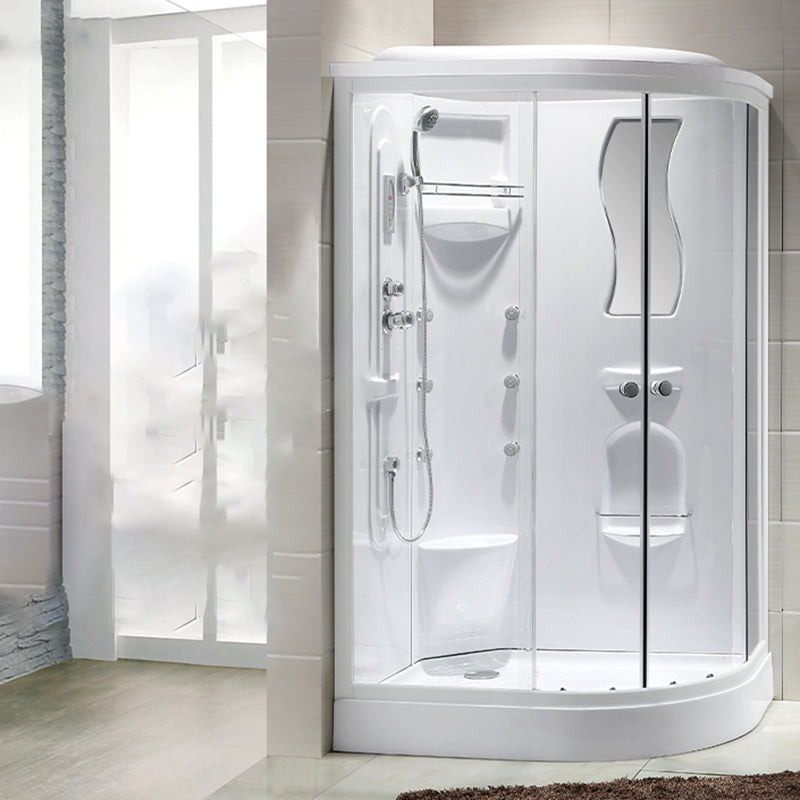 Neo-Round Shower Stall White Tempered Glass Shower Stall with Door Handles