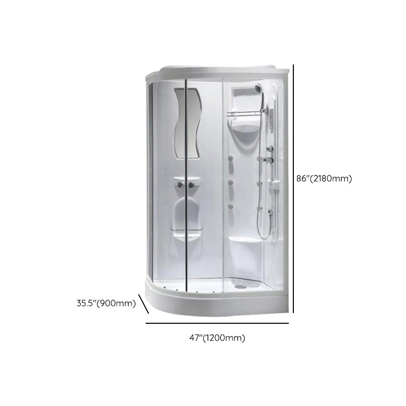 Neo-Round Shower Stall White Tempered Glass Shower Stall with Door Handles