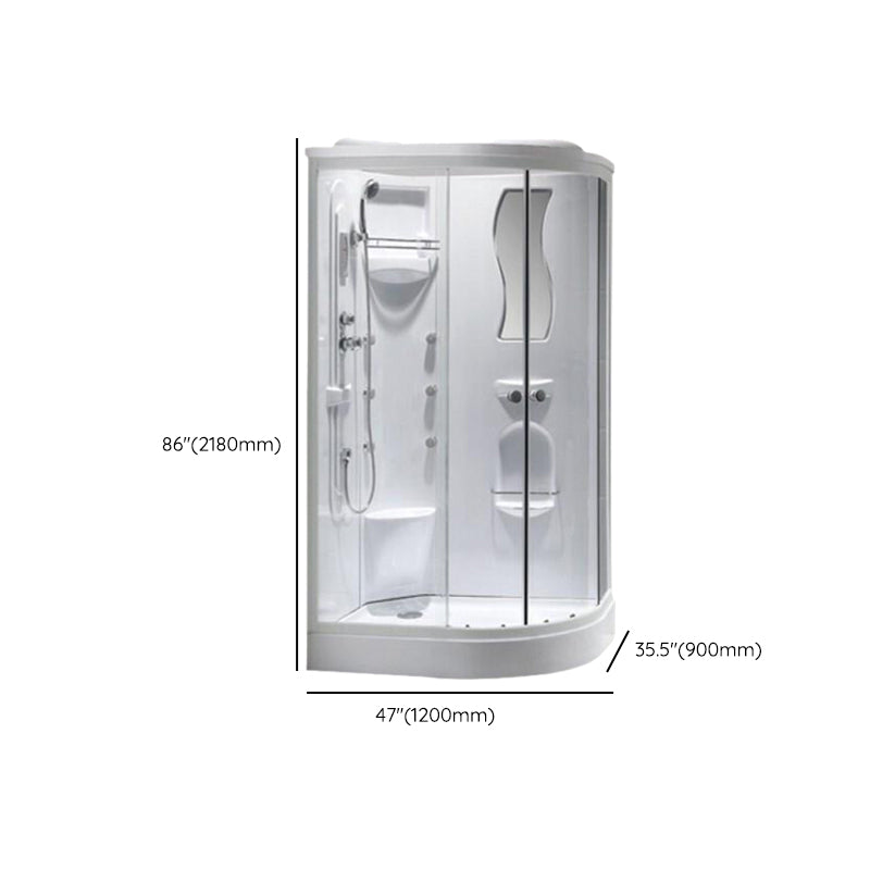 Neo-Round Shower Stall White Tempered Glass Shower Stall with Door Handles