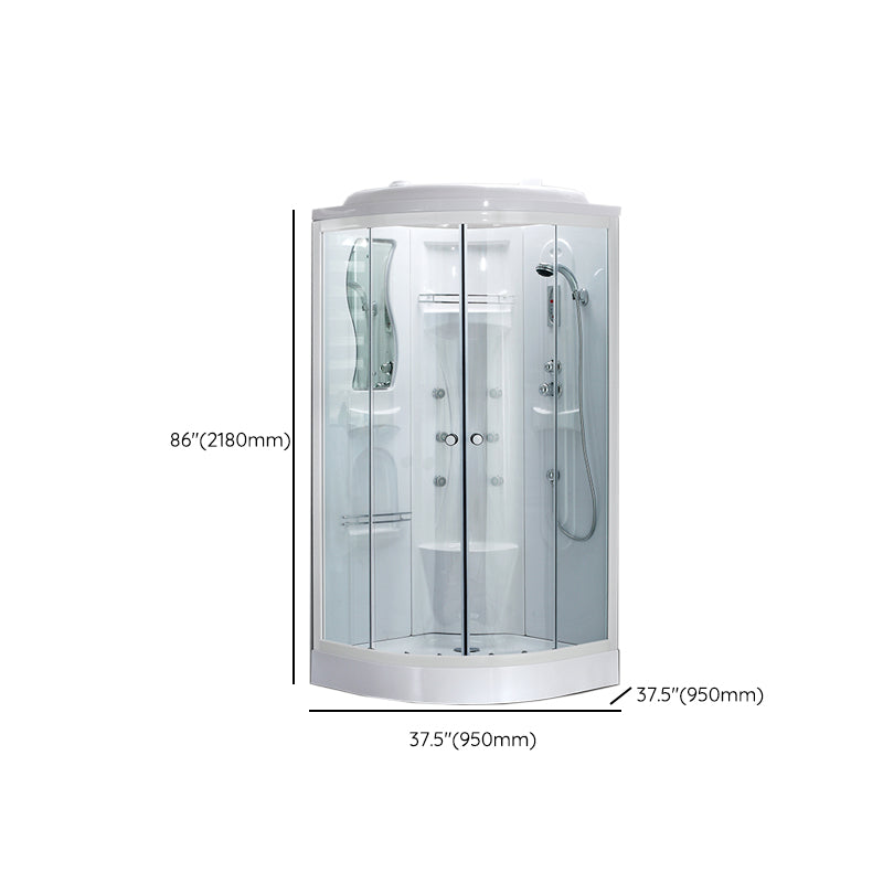 Neo-Round Shower Stall White Tempered Glass Shower Stall with Door Handles