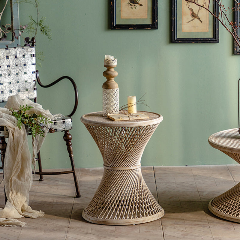 Rustic Corner Table Round Pedestal Distressed Accent Side Table