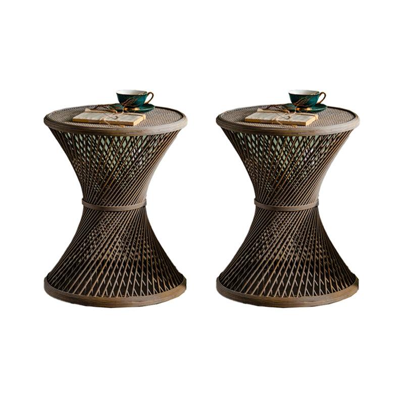 Rustic Corner Table Round Pedestal Distressed Accent Side Table