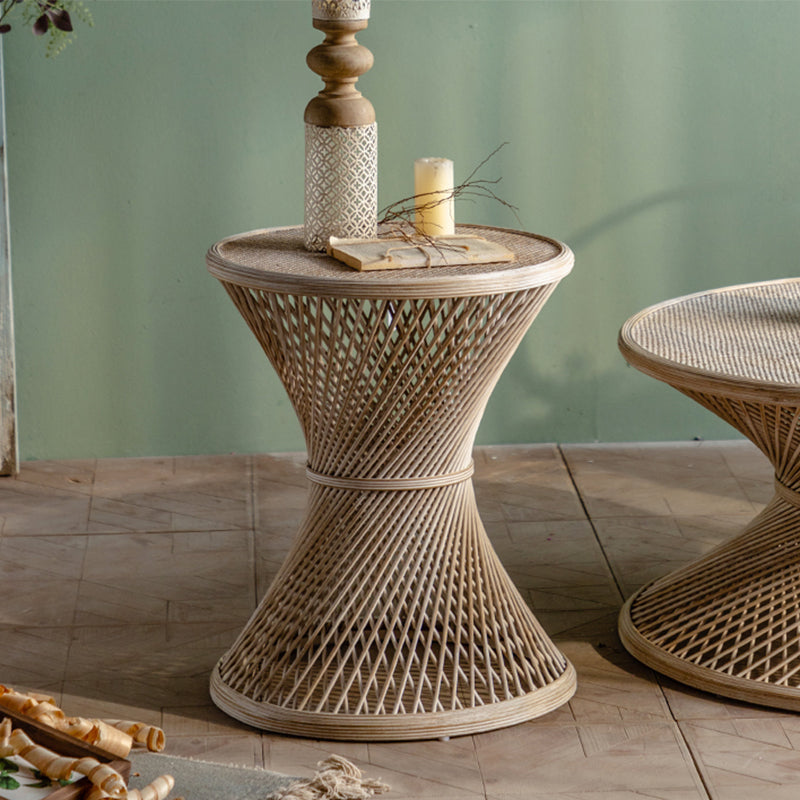 Rustic Corner Table Round Pedestal Distressed Accent Side Table