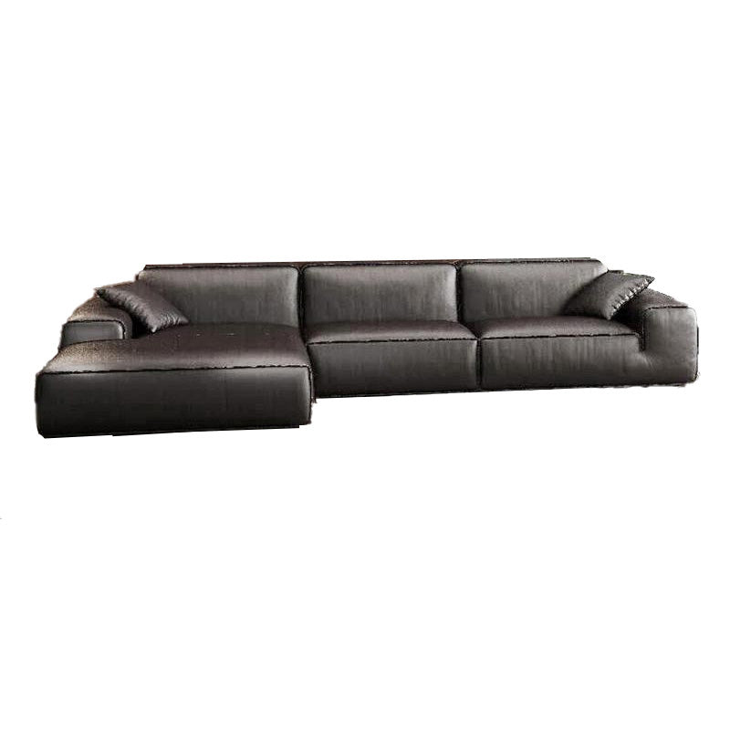 30"H Contemporary Seating Square Arm Pillows Gray Leather Sofa