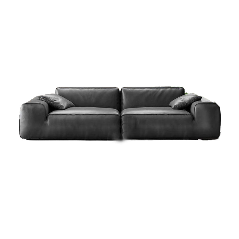 30"H Contemporary Seating Square Arm Pillows Gray Leather Sofa