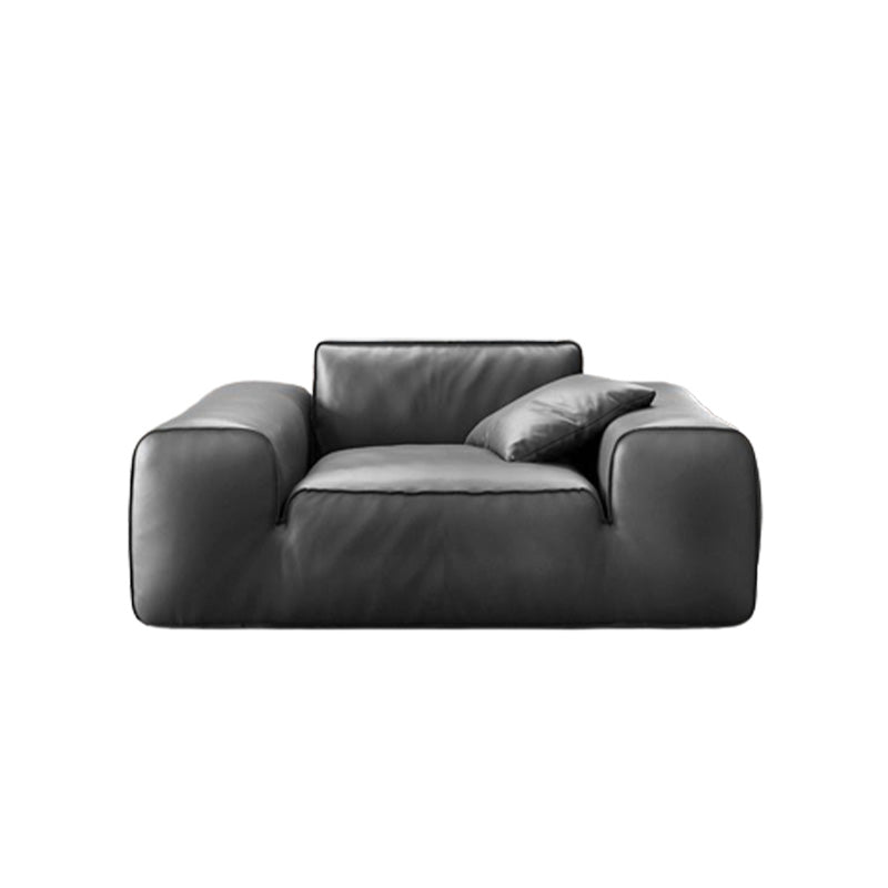 30"H Contemporary Seating Square Arm Pillows Gray Leather Sofa