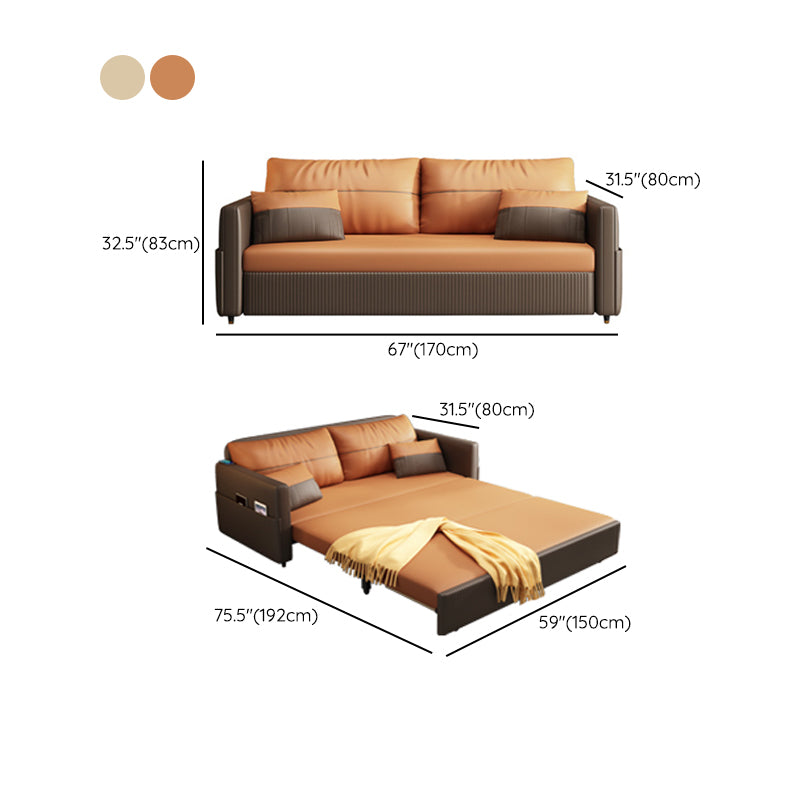 Contemporary Futon Sofa Bed with Storage Pillow Back Square Arms Sleeper Sofa