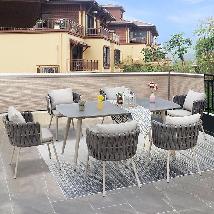 Tropical Gray Outdoor Bistro Chairs Open Back Patio Dining Armchair