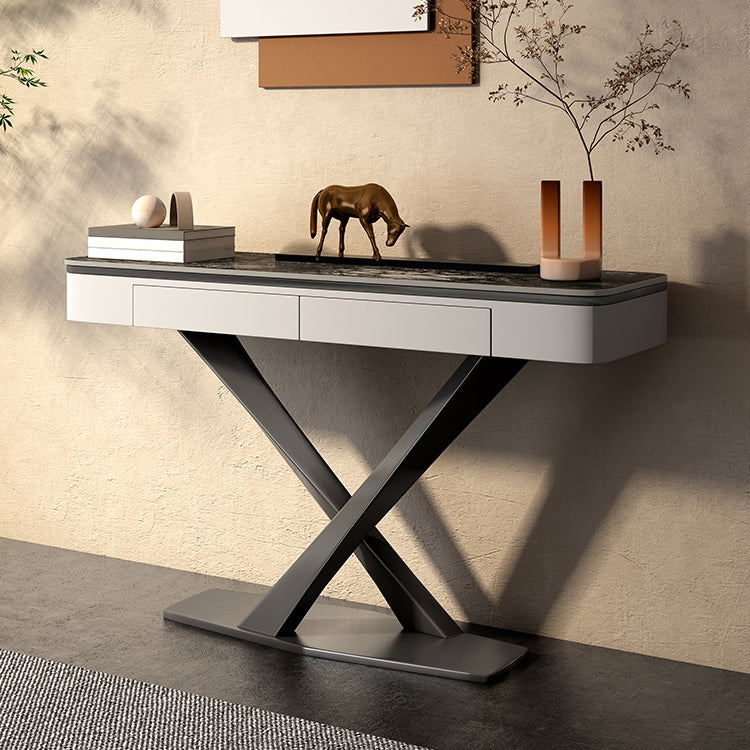 Glam Rectangle Accent Table Stone Sofa Console Table for Hall