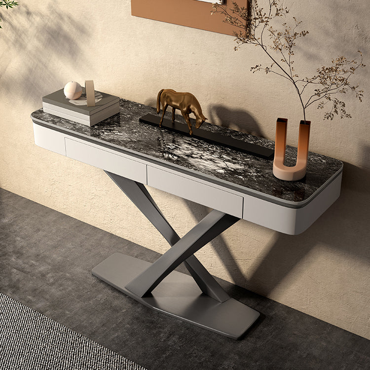 Glam Rectangle Accent Table Stone Sofa Console Table for Hall