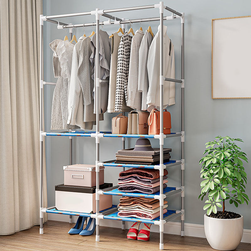 Free Standing Metal Coat Rack Contemporary Coat Hanger with Storage Shelves