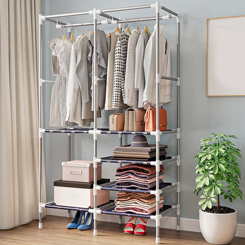 Free Standing Metal Coat Rack Contemporary Coat Hanger with Storage Shelves