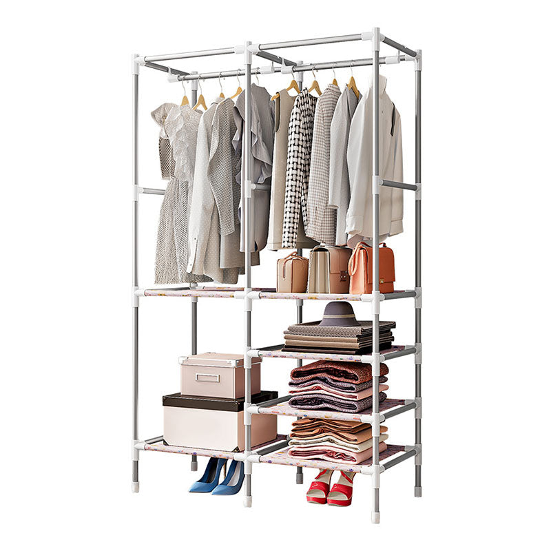Free Standing Metal Coat Rack Contemporary Coat Hanger with Storage Shelves