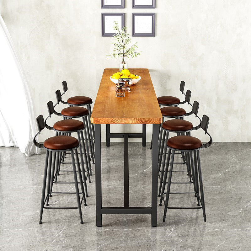 Metal Frame Industrial Bistro Table Brown Pine Wood Top Bar Table