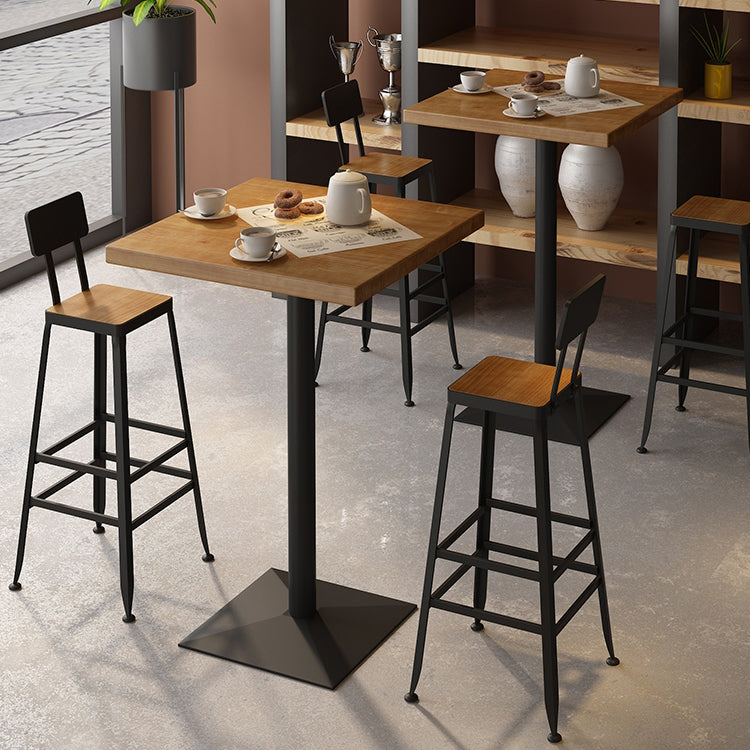 Indoor Industrial Bar Dining Table Square Metal and Wood Bar Table