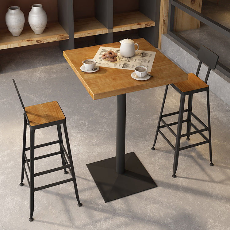 Indoor Industrial Bar Dining Table Square Metal and Wood Bar Table