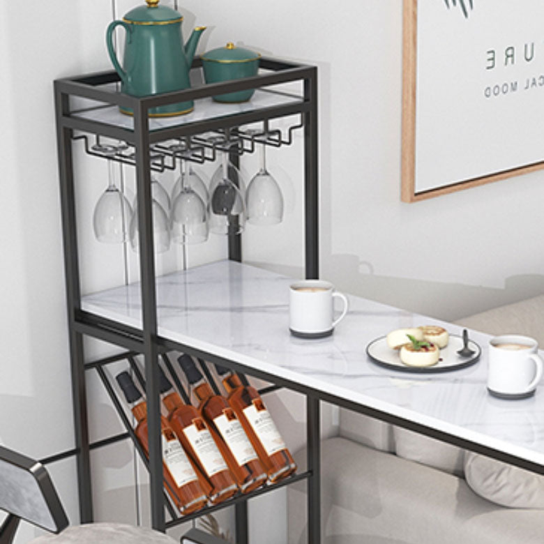 White Stone Bar Table with Storage Modern Specialty Pub Table for Dining Room