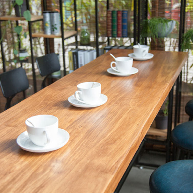 Industrial Style Bar Dining Table Indoor Metal and Wood Bar Table