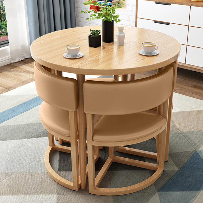 Natural Finish Round Dining Table Modern Dinette Table with 4 Legs