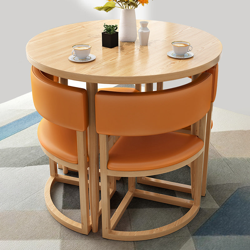 Natural Finish Round Dining Table Modern Dinette Table with 4 Legs