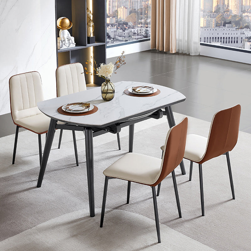 Stone Top Dinette Table with Black Legs Modern Round Dining Table