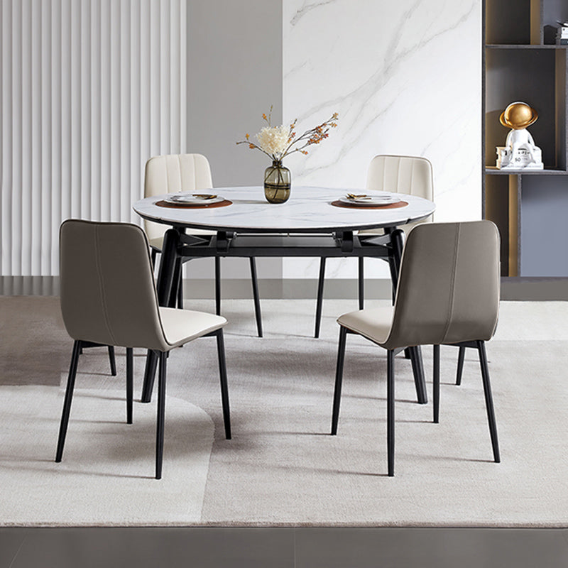 Stone Top Dinette Table with Black Legs Modern Round Dining Table