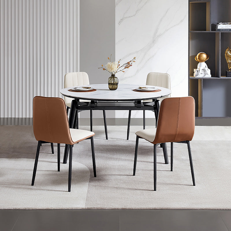 Stone Top Dinette Table with Black Legs Modern Round Dining Table