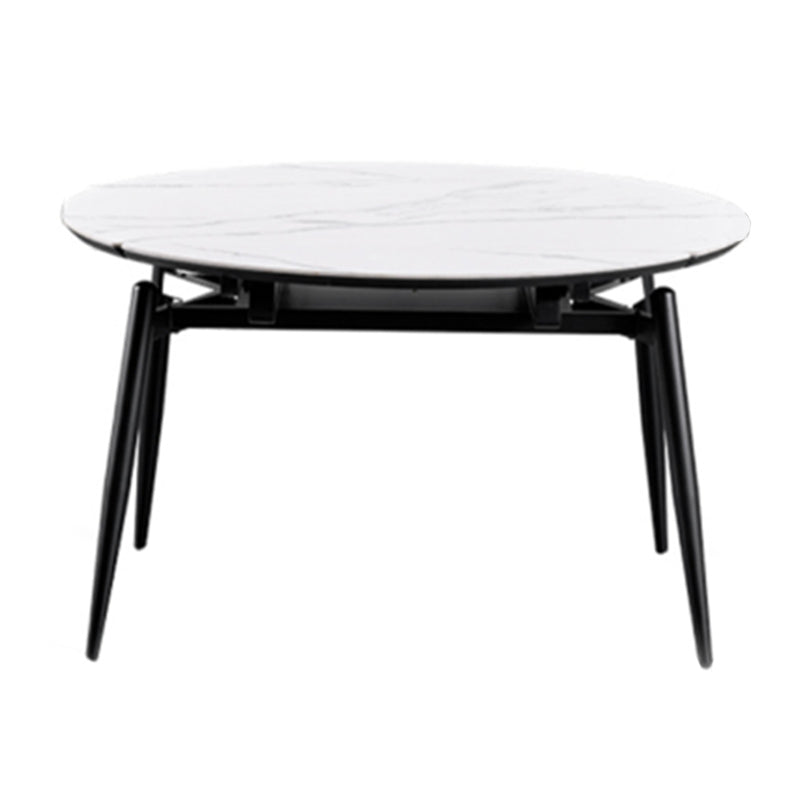 Stone Top Dinette Table with Black Legs Modern Round Dining Table