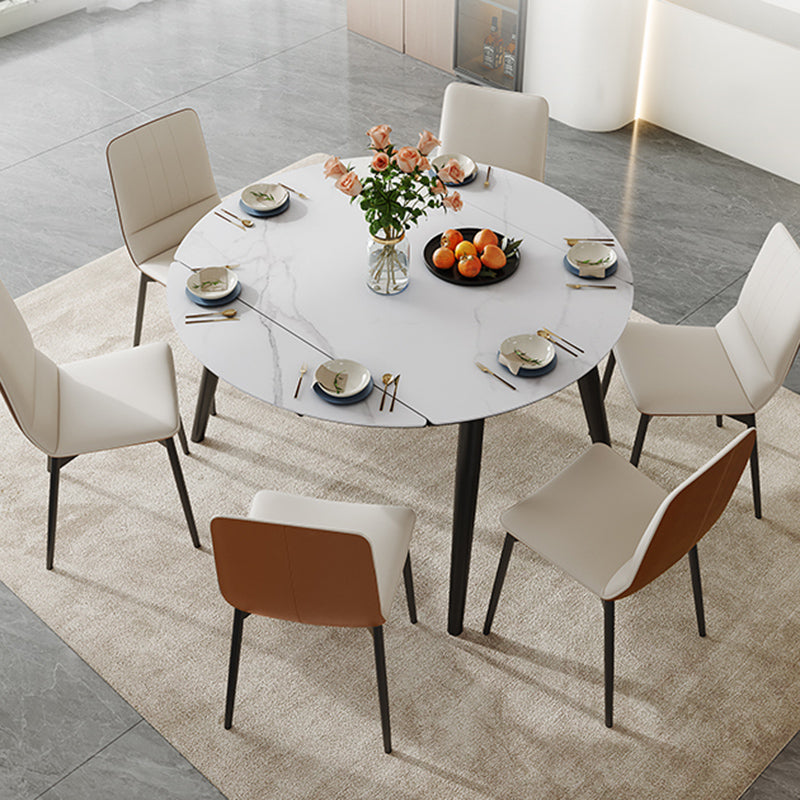 Stone Top Dinette Table with Black Legs Modern Round Dining Table