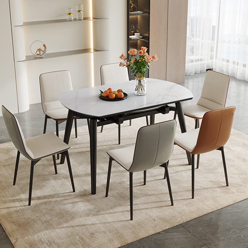 Stone Top Dinette Table with Black Legs Modern Round Dining Table